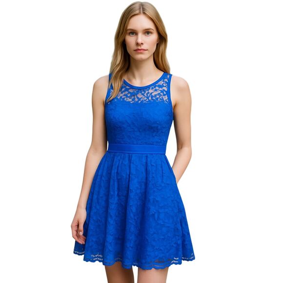 BB Dakota Lace Dress Sz 2 Royal Blue Fit & Flare Cocktail Party Wedding Guest - Picture 1 of 15
